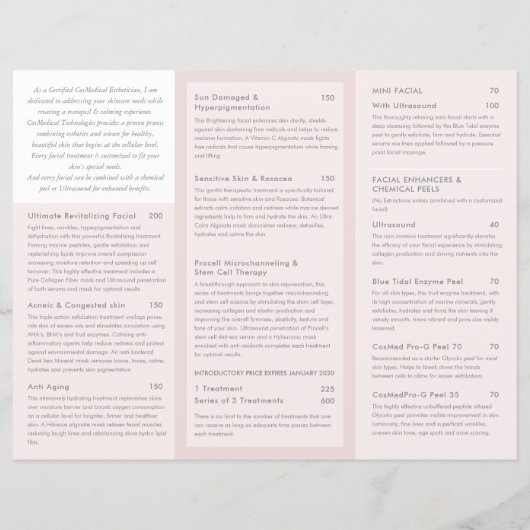 サービス価格表美しいサロンバラ金ゴールドピンク (裏面)