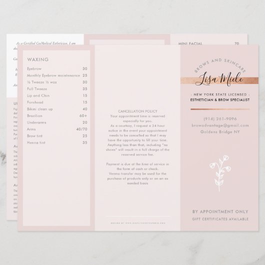 サービス価格表美しいサロンバラ金ゴールドピンク (正面/裏面)