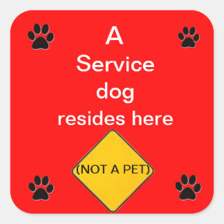 サービス犬はここにステッカーを住んでいる スクエアシール