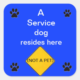 サービス犬はここに青いステッカーを住んでいる スクエアシール