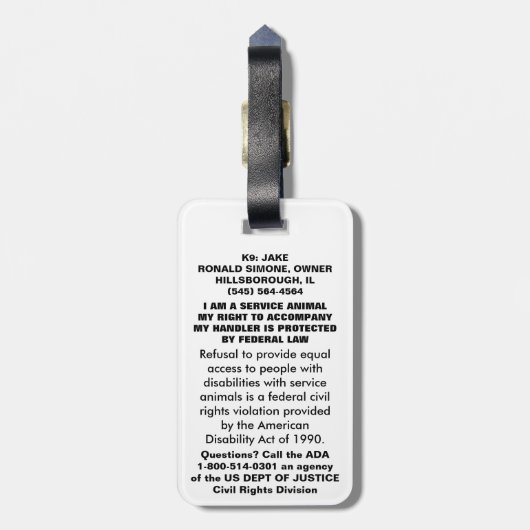 サービス犬-黒フルアクセスの必須のバッジ ラゲッジタグ (裏面縦)