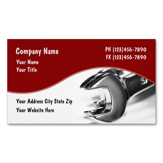 サービス車の整備士レンチ マグネット名刺 (正面)