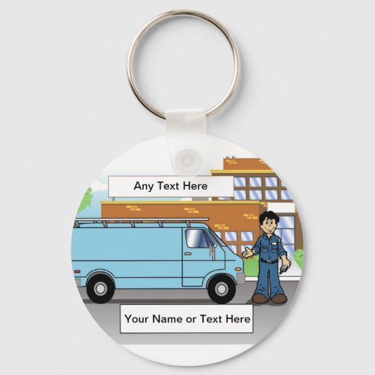 サービスVan Blue、コントラクター – 男性の漫画 キーホルダー (正面)