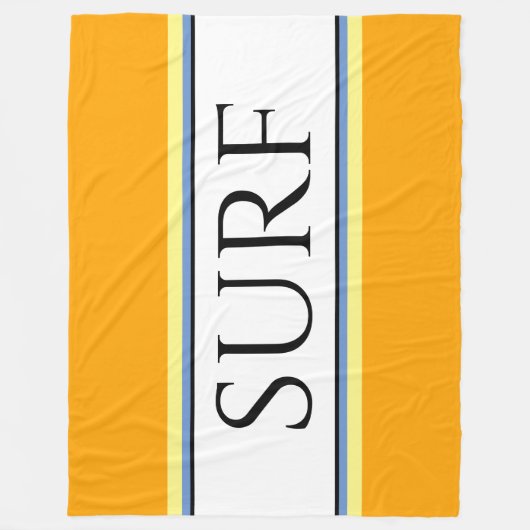 サーフおもしろいゴールデンイエローホワイトブルーレーシングストライプズ フリースブランケット (正面)