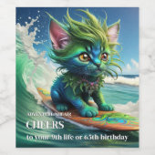 サーフおもしろいサイケデリックキャット ワインラベル (シングルラベル)