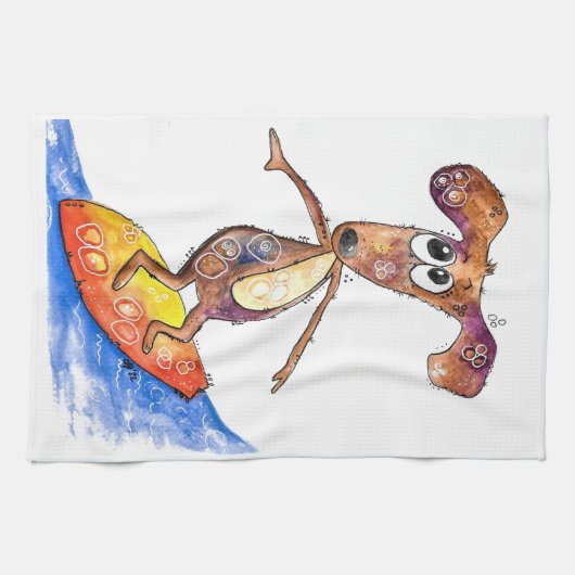 サーフお洒落ボードの可愛い犬 キッチンタオル (横)