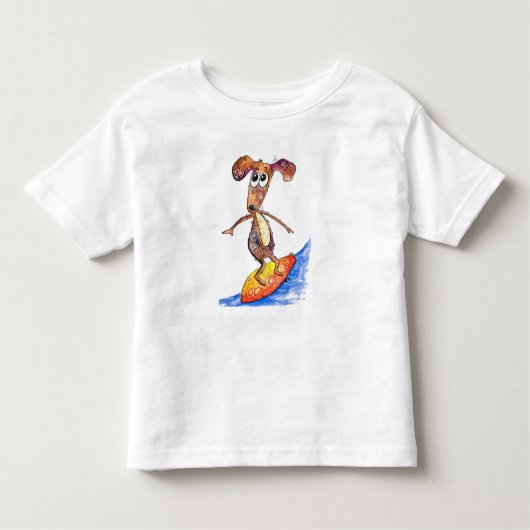 サーフお洒落ボードの可愛い犬 トドラーTシャツ (正面)