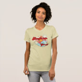 サーフがアゲてます レトロな70年代の淡色ビーチ 女性用 Tシャツ (正面フル)