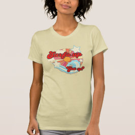 サーフがアゲてます レトロな70年代の淡色ビーチ 女性用 Tシャツ