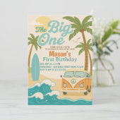 サーフがアップ！編集可能ザ・ビッグ・ワン・ボーイ1st誕生日 招待状 (スタンド正面)