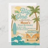 サーフがアップ！編集可能ザ・ビッグ・ワン・ボーイ1st誕生日 招待状 (正面/裏面)