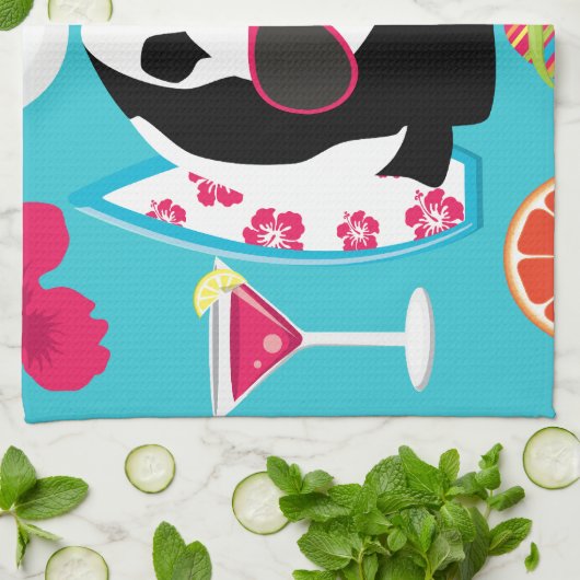 サーフするおもしろいなパンダくまのビーチののらくら者のカッコいいのサングラス キッチンタオル (折り畳み)