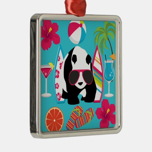 サーフするおもしろいなパンダくまのビーチののらくら者のカッコいいのサングラス メタルオーナメント (右)