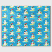 サーフのビーチの雪だるまのクリスマス・パーティのタイルを張られた覆い ラッピングペーパー (フラット)