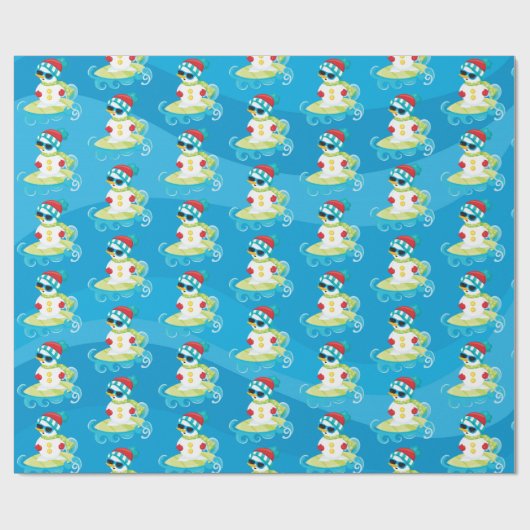 サーフのビーチの雪だるまのクリスマス・パーティのタイルを張られた覆い ラッピングペーパー (フラット)