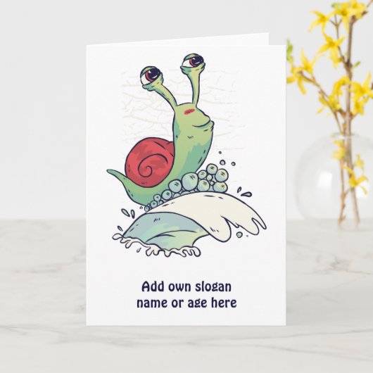 サーファーおもしろいカタツムリサーフィンが波をキャッチ10代の カード (黄色い花)