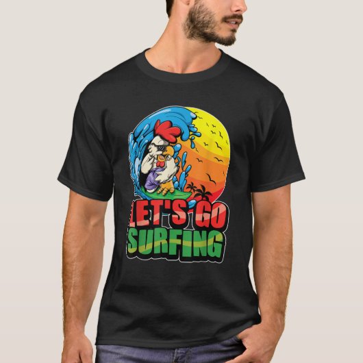 サーファーおもしろいルースターサーフィン夏の海波 Tシャツ (正面)