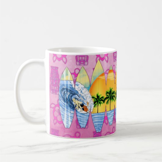 サーファーおよびサーフボード コーヒーマグカップ (左)