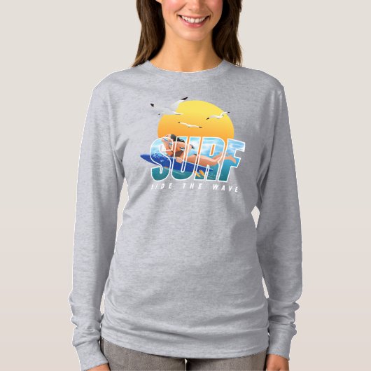 サーファーが波に乗る |女性長袖 Tシャツ (正面)