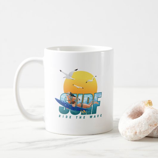 サーファーが波に乗る | (F)クラシックMug #11 コーヒーマグカップ (ドーナツ)