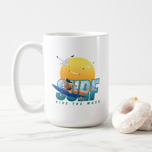 サーファーが波に乗る | (F)クラシックMug #15 コーヒーマグカップ (ドーナツ)