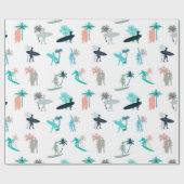 サーファーとヤシの木のパターン ラッピングペーパー (フラット)