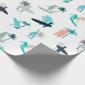 サーファーとヤシの木のパターン ラッピングペーパー (角)