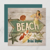 サーファーのアロハフラ女の子のハワイのビーチのブライダルシャワー 招待状 (正面/裏面)