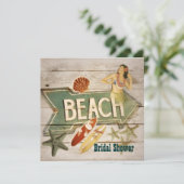 サーファーのアロハフラ女の子のハワイのビーチのブライダルシャワー 招待状 (スタンド正面)