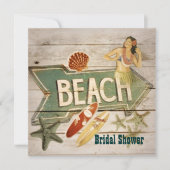 サーファーのアロハフラ女の子のハワイのビーチのブライダルシャワー 招待状 (正面)