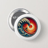 サーファーのサンセットウェーブボタン 缶バッジ (正面&裏面)