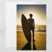 サーファーのシルエットと日の出 便箋 (正面/裏面)