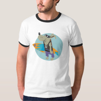 サーファーのスカル犬の人 Tシャツ