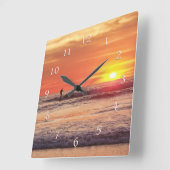 サーファーの呼び太陽の出し スクエア壁時計 (傾斜)