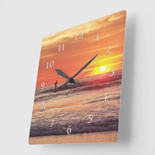 サーファーの呼び太陽の出し スクエア壁時計 (傾斜)