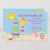 サーファーの女の子のビーチのパーティーの誕生日の招待状 招待状 (正面/裏面)