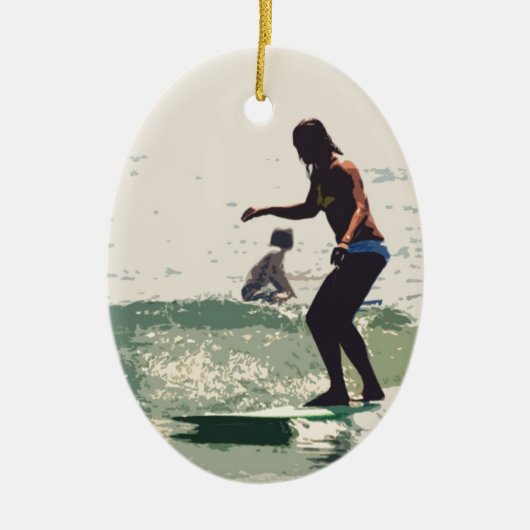 サーファーの女の子の石 セラミックオーナメント (正面)