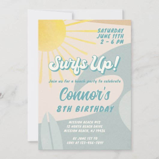 サーファーの少年招待状 すべての年齢サーフィンアップ招待 招待状 (正面)