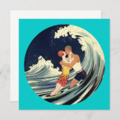 サーファーの恋人たちがキスするヴィンテージイラスト (正面/裏面)