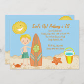 サーファーの男の子のビーチのパーティーの誕生日の招待状 招待状 (正面/裏面)