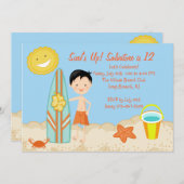 サーファーの男の子のビーチのパーティーの誕生日の招待状 招待状 (正面/裏面)