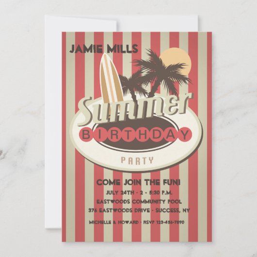 サーファーの誕生日招待状 招待状 (正面)