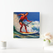 サーファーは波に乗る スクエア壁時計 (ホーム)