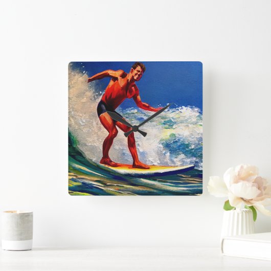 サーファーは波に乗る スクエア壁時計 (ホーム)