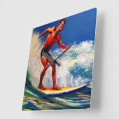 サーファーは波に乗る スクエア壁時計 (傾斜)