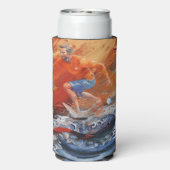 サーファーをオレンジとブルーの抽象芸術 スリム缶クーラー (Seltzer裏面)