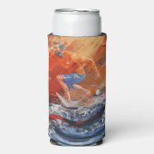 サーファーをオレンジとブルーの抽象芸術 スリム缶クーラー (Seltzer正面)