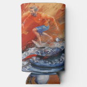 サーファーをオレンジとブルーの抽象芸術 スリム缶クーラー (裏面)