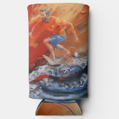 サーファーをオレンジとブルーの抽象芸術 スリム缶クーラー (正面)