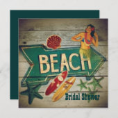 サーファーアロハフラガールハワイビーチブライダルシャワー 招待状 (正面/裏面)